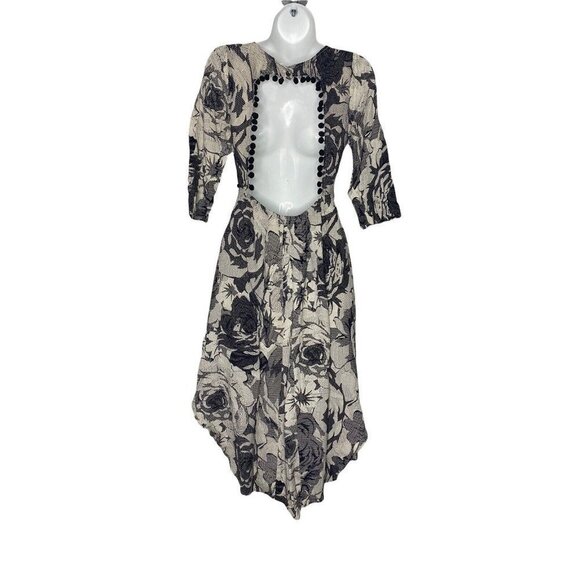 Line & Dot Women’s Black Floral Pom Pom Trim Open Back Midi Dress SZ S - Picture 6 of 10